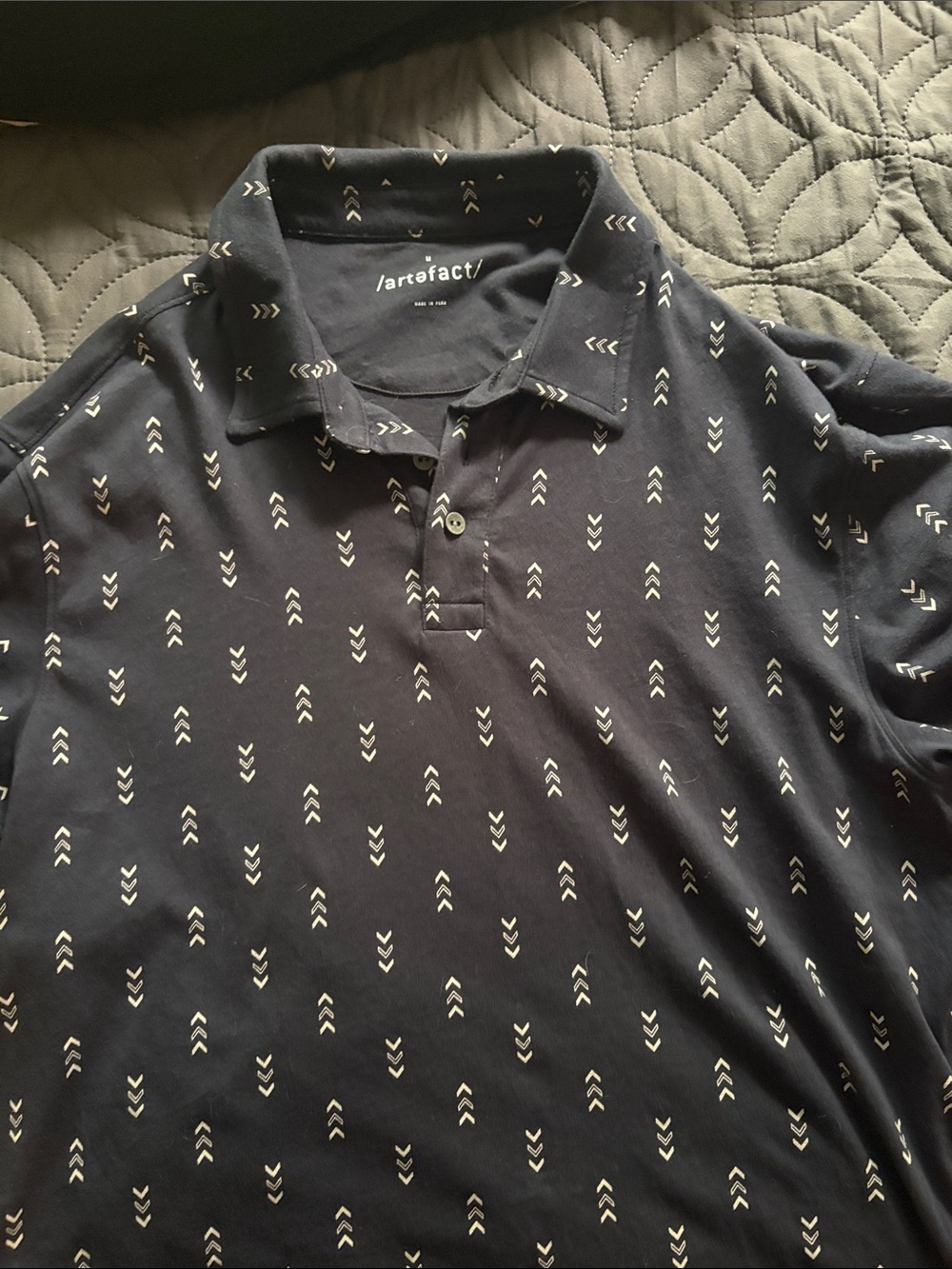 artefact Black Polo with Cream Arrow Motif